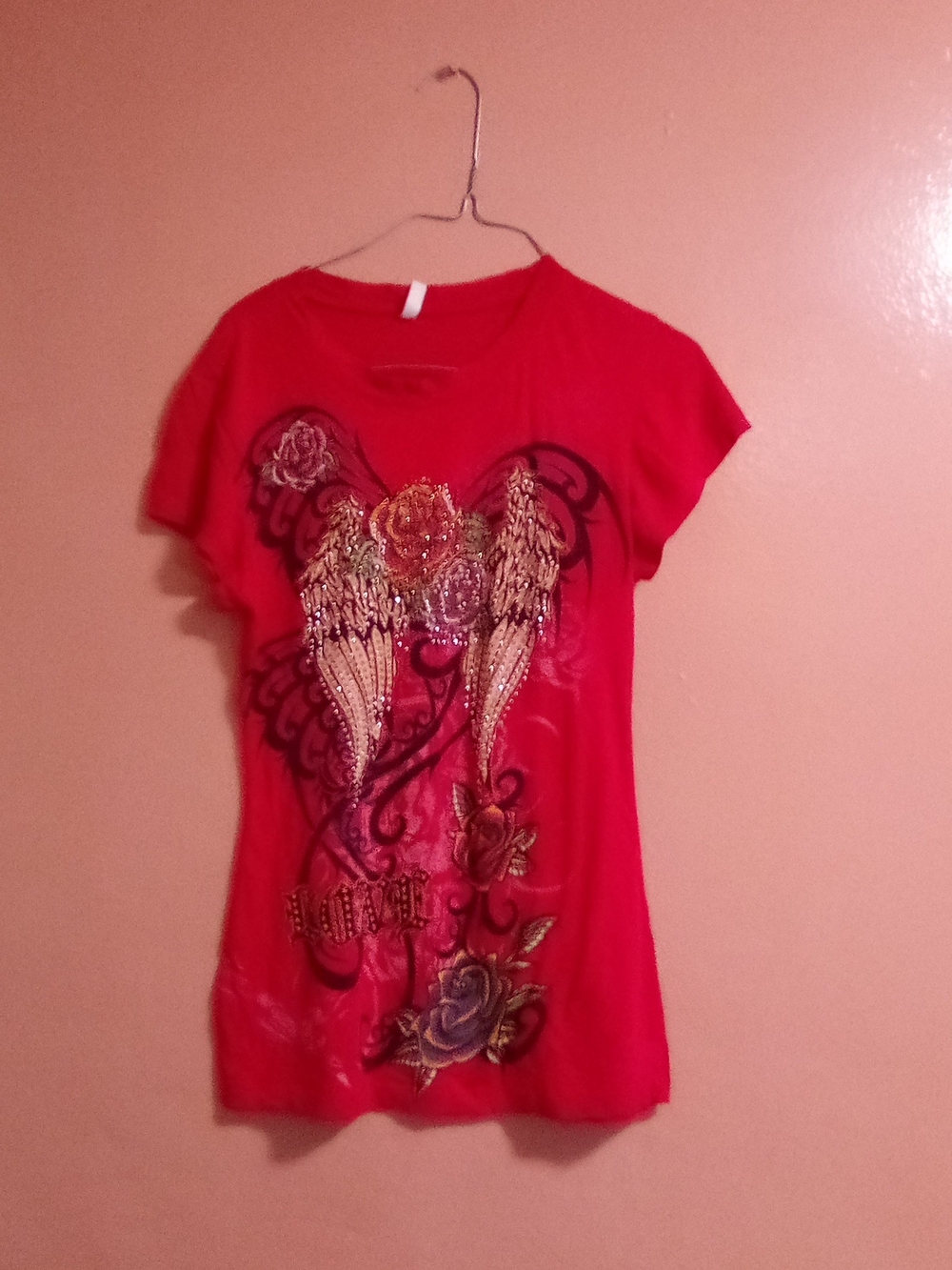 Red Embellished Graphic Women's Tee ( Bag H )